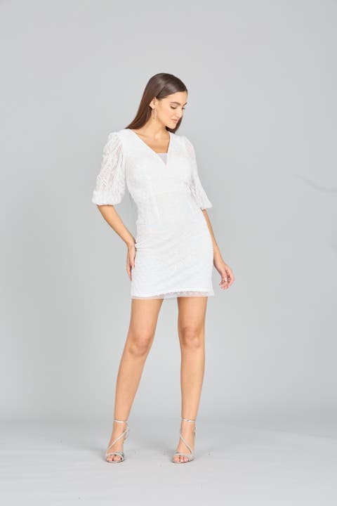 V-Neck Beaded Bridal Short with Sleeves