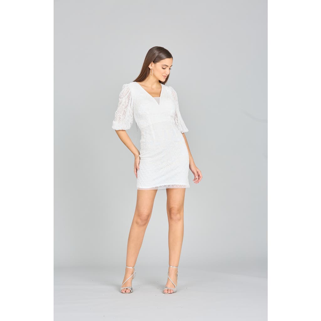 Lara New York V-neck Beaded Bridal Short With Sleeves