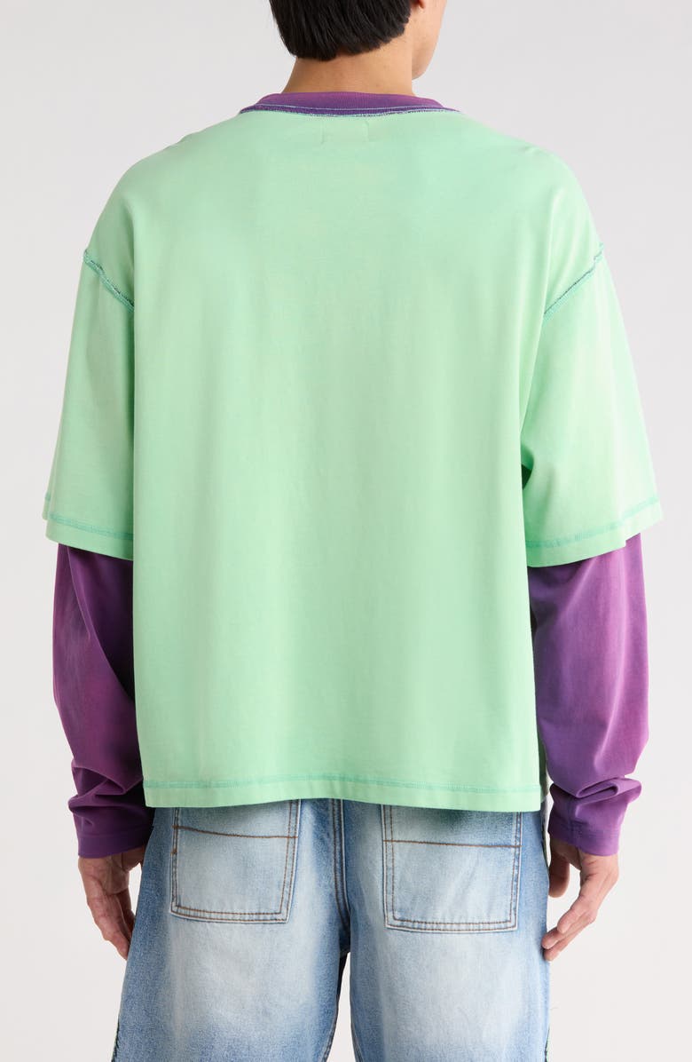 DIET STARTS MONDAY Layered Look Cotton Graphic T-Shirt, Alternate, color, Teal/Purple