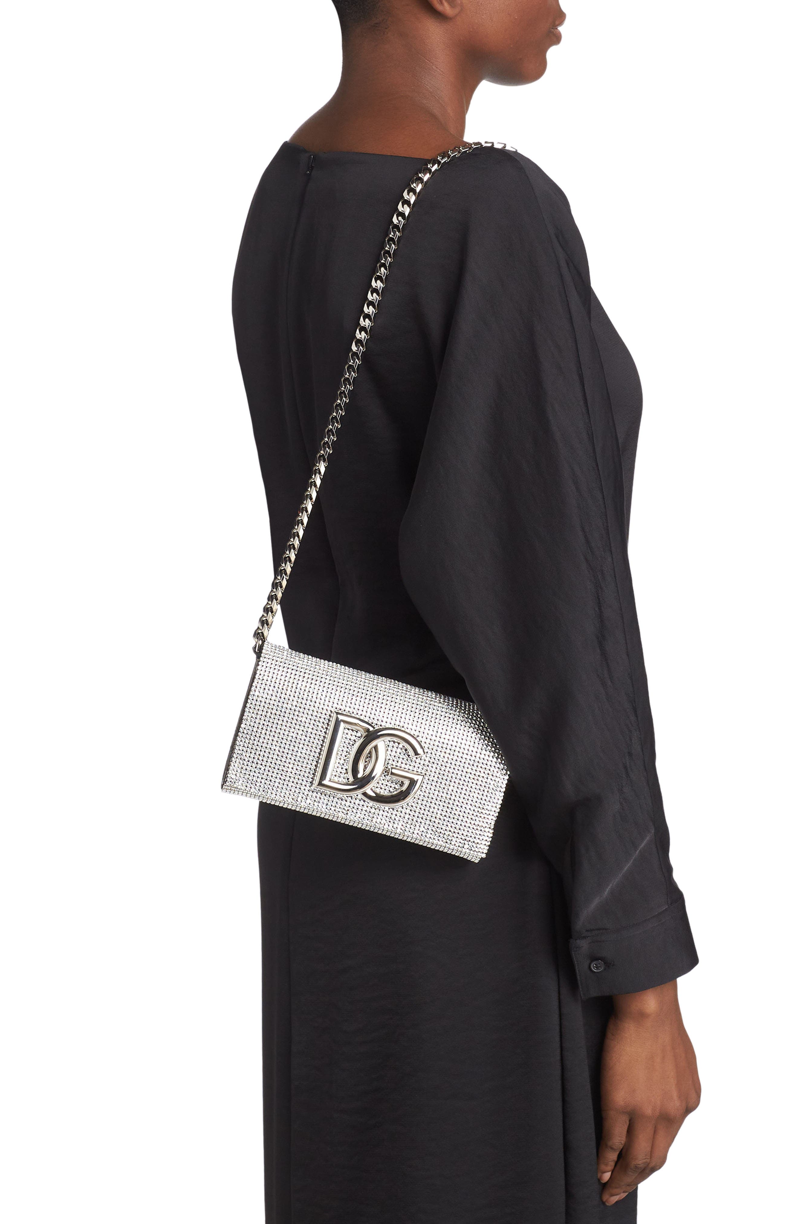 Dolce&Gabbana DG Logo Crystal Mesh Shoulder Bag, Alternate, color, 