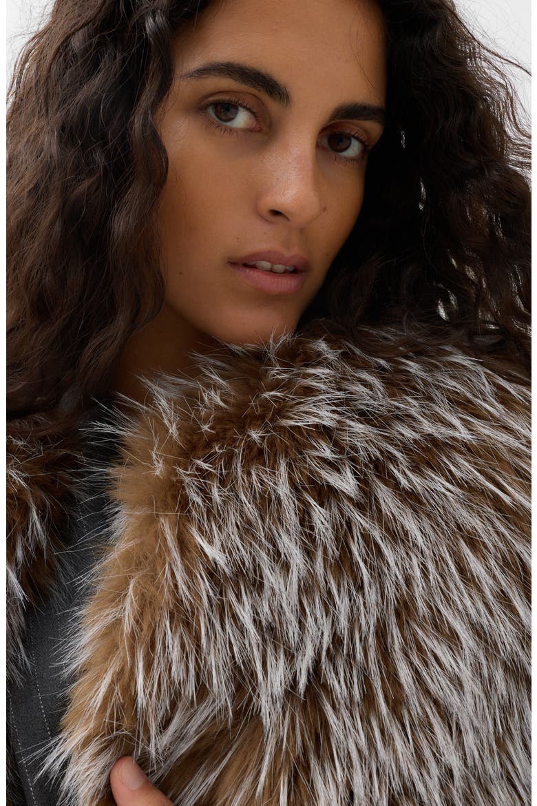 Tipped Faux Fur Jacket, Alternate, color, BROWN/ MULTI