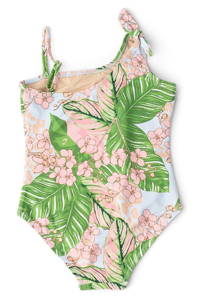 Kids' Botanical Palms One-Shoulder One-Piece UPF 50+ Swimsuit, Alternate, color, GREEN MULTI