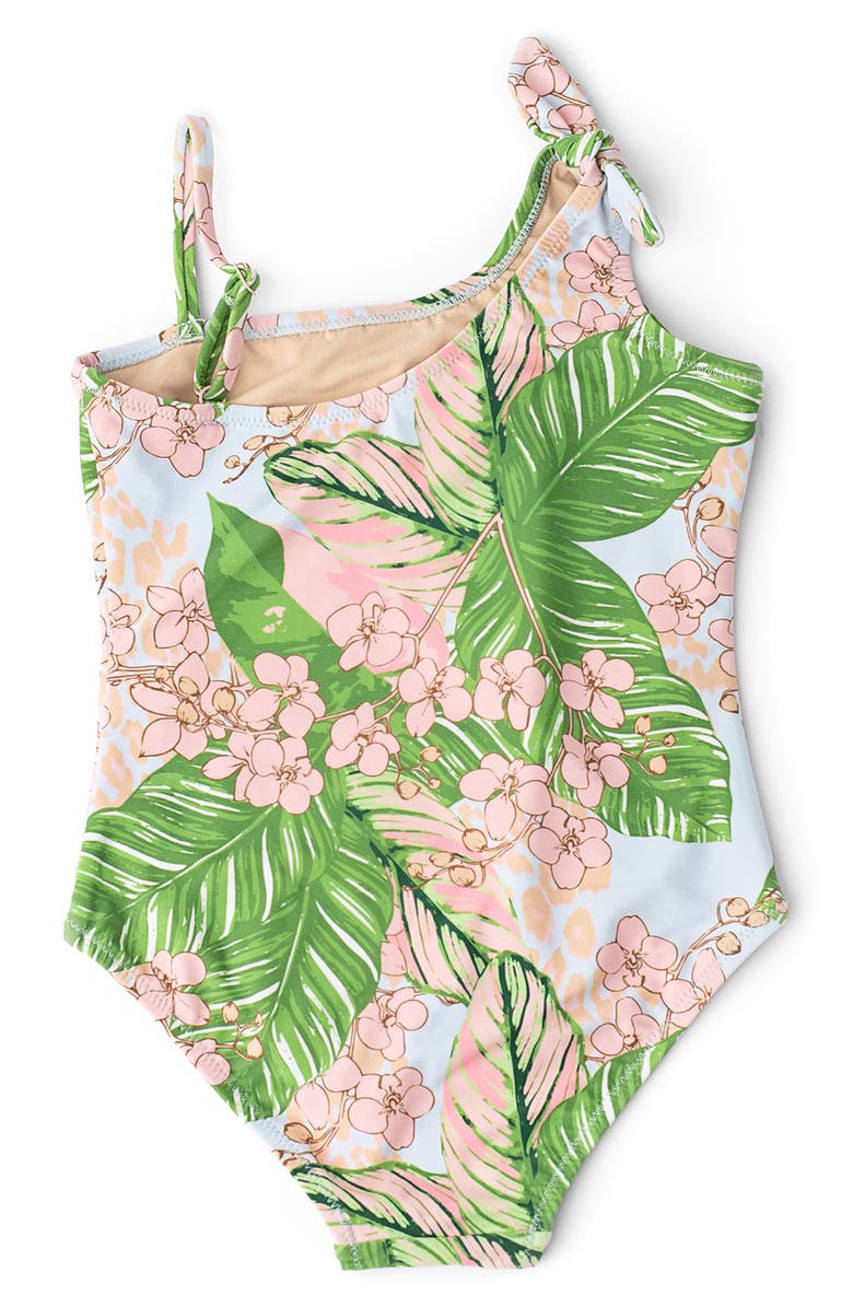 Shade Critters Kids' Botanical Palms One-Shoulder One-Piece UPF 50+ Swimsuit, Alternate, color, Green Multi