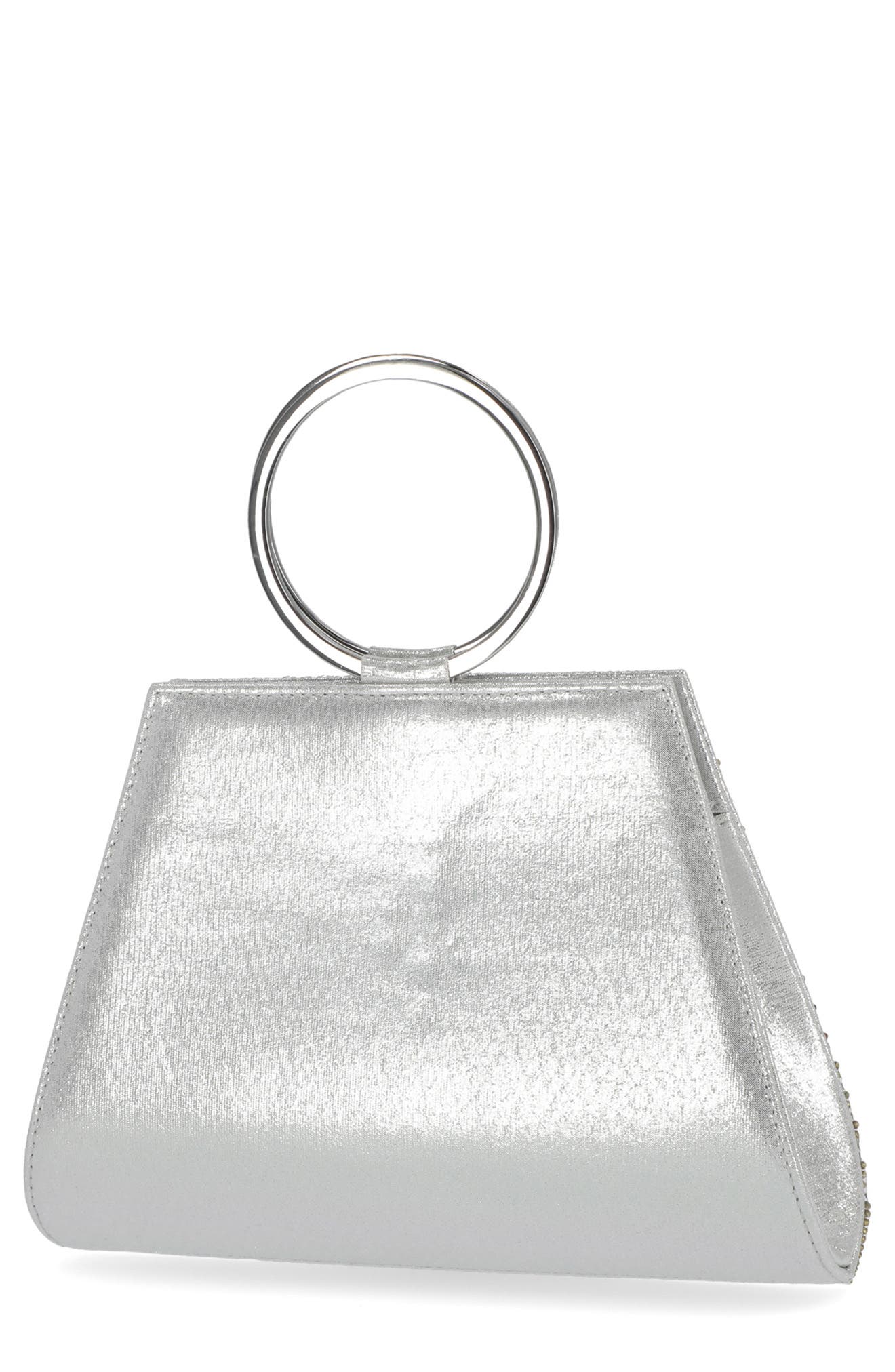 Brynn Ring Top Evening Clutch, Alternate, color, IRIDESCENT SILVER