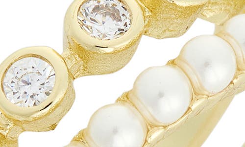 Covet Faux Pearl & Cubic Zirconia Stacked Ring In Gold