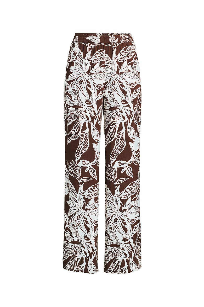 Rayon High Rise Wide Leg Pants - Set Bottom, Alternate, color, Bark/Vanilla Etched Leaves