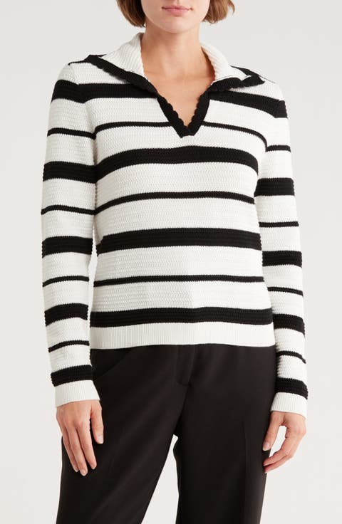 Cotton Stripe Polo Sweater