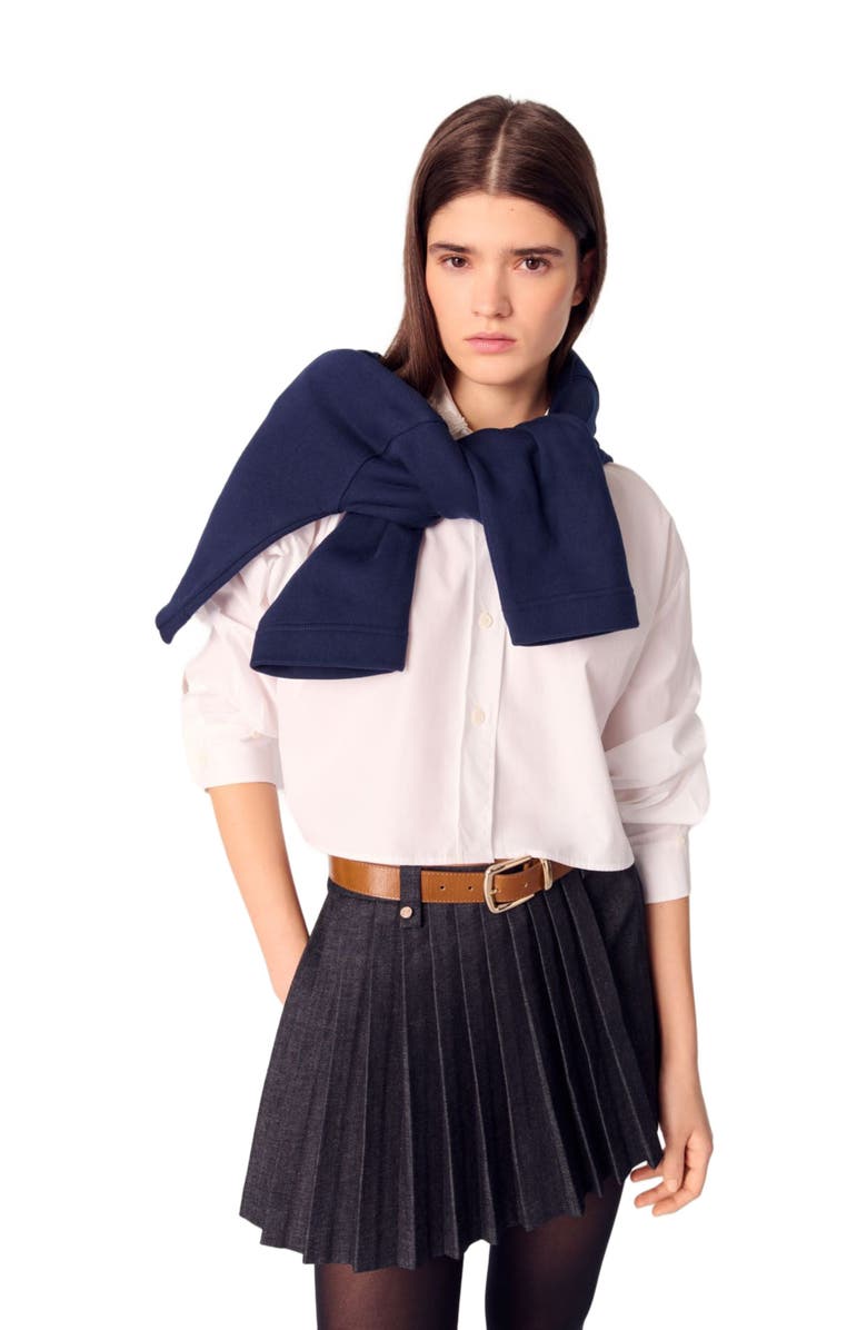 maje Layered-effect pleated denim shorts, Alternate, color,