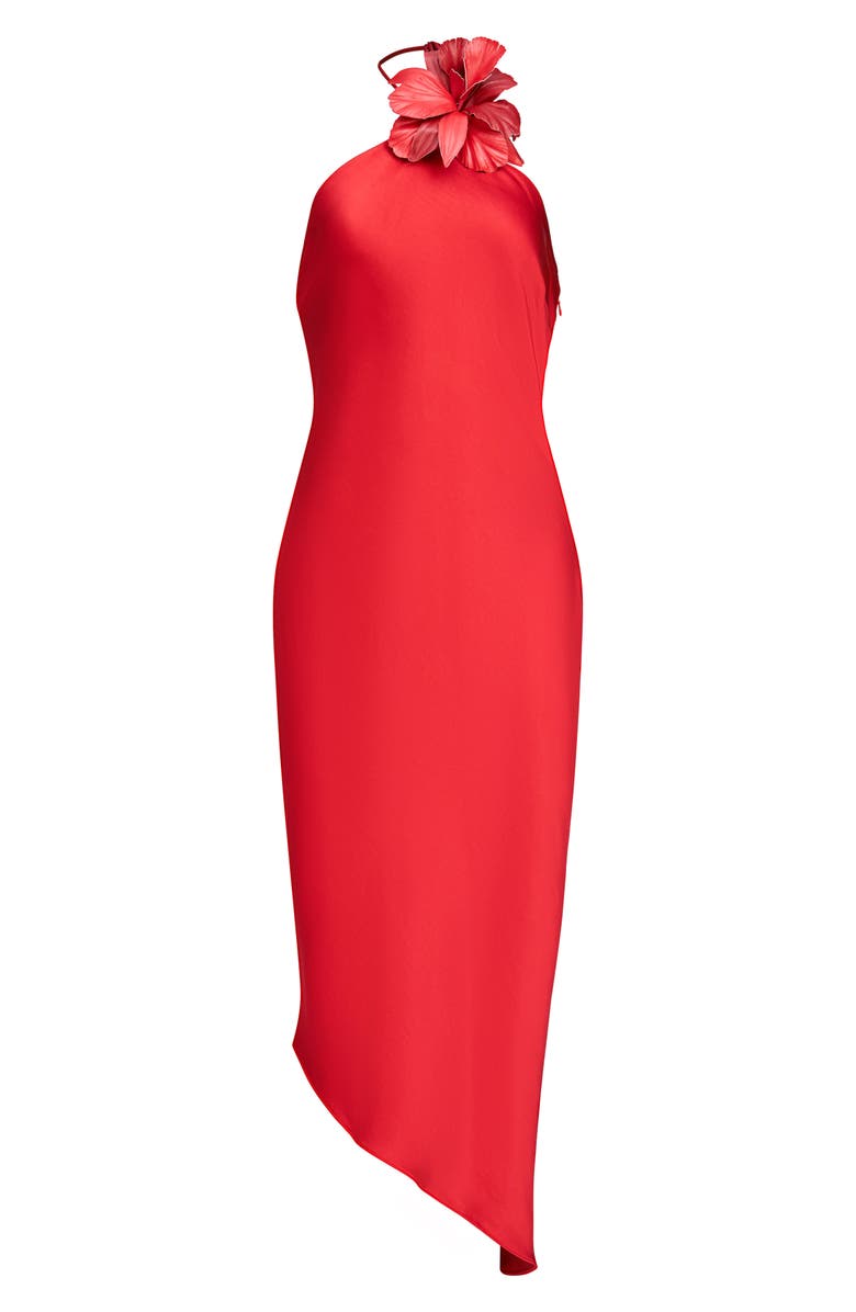 HALSTON Joellen Floral Detail Asymmetric Crushed Satin Halter Dress, Alternate, color, 