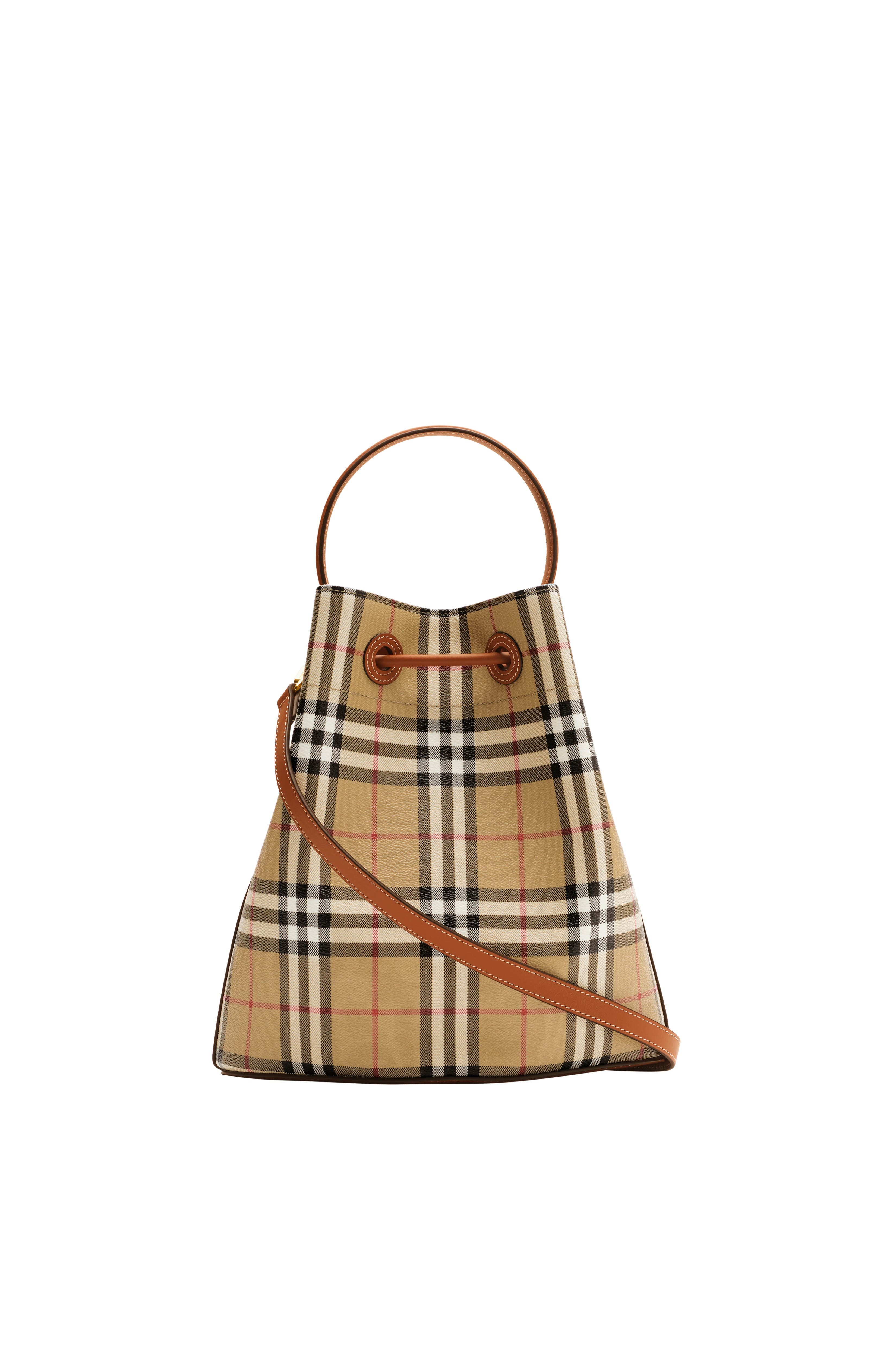 Burberry Small Check Bucket Bag, Alternate, color, Archive Beige/Briar Brown