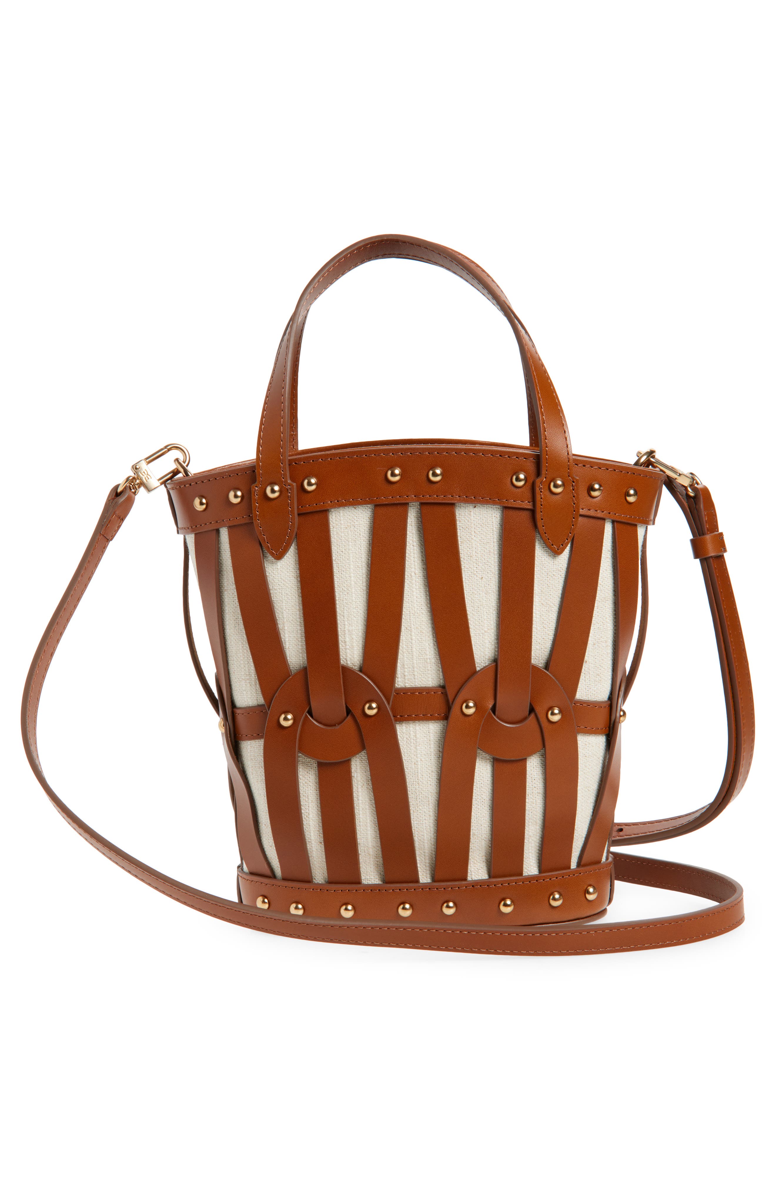 Sam Edelman Small Bay Caged Handbag, Alternate, color, Cognac