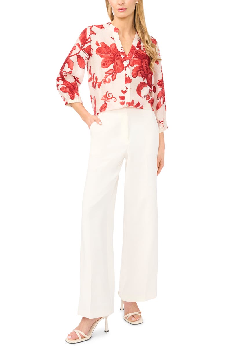 Halogen<sup>®</sup> Floral Three Quarter Sleeve Button-Up Shirt, Alternate, color, Lava Red