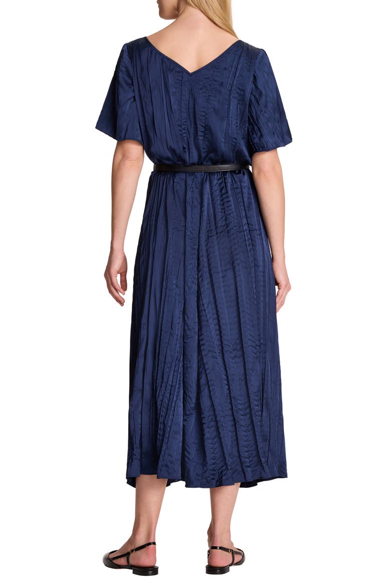 Bella Belted Crushed Satin Midi Dress, Alternate, color, DARK INDIGO