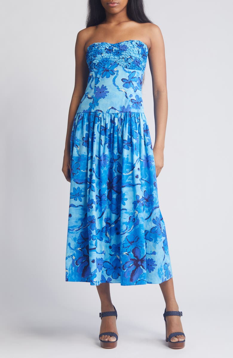 MOON RIVER Floral Print Sleeveless Sundress, Alternate, color, Blue Multi