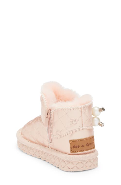 Doe A Dear Kids' Rhinestone Faux Pearl Faux Fur Trim Boot In Pink