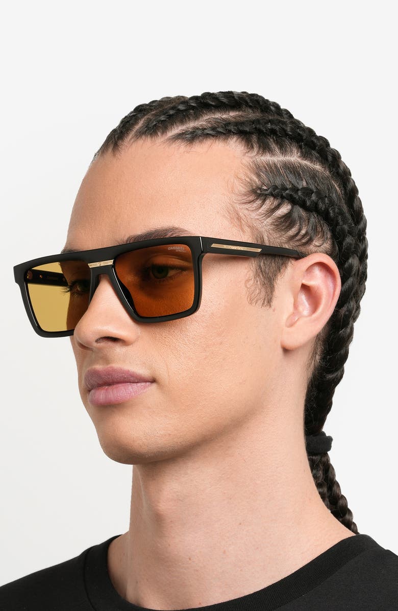 Carrera Eyewear Victory 58mm Rectangular Flat Top Sunglasses, Alternate, color, Black Yellow