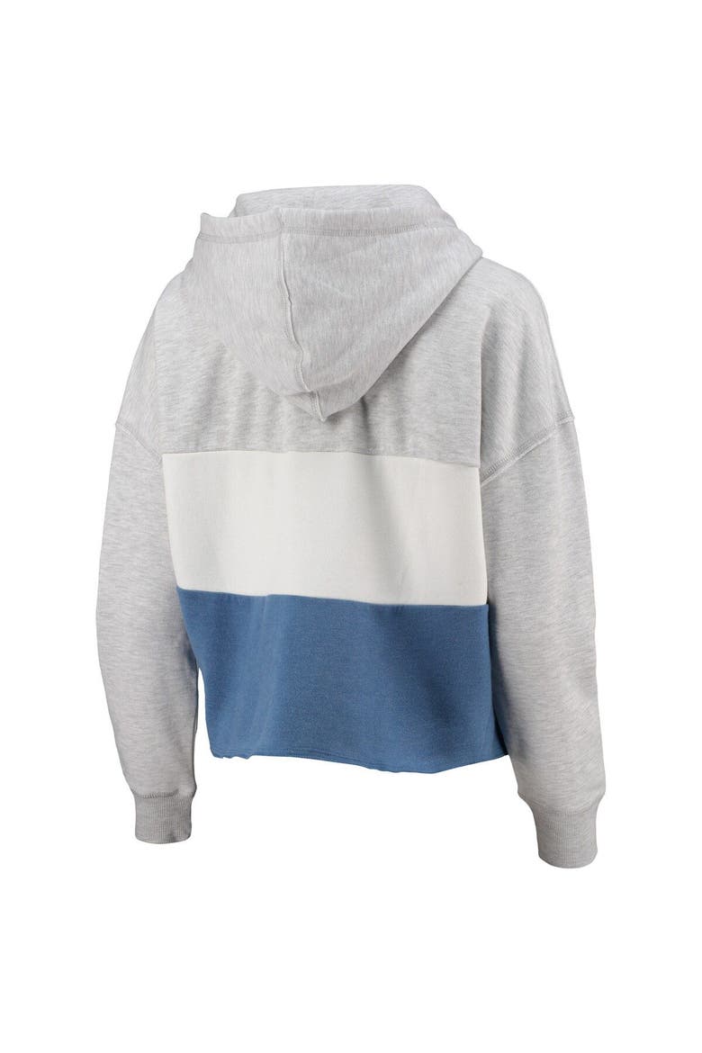 Women's '47 Heathered Gray/Heathered Royal Florida Gators Lizzy Colorblocked Cropped Pullover Hoodie, Alternate, color, Heather Gray