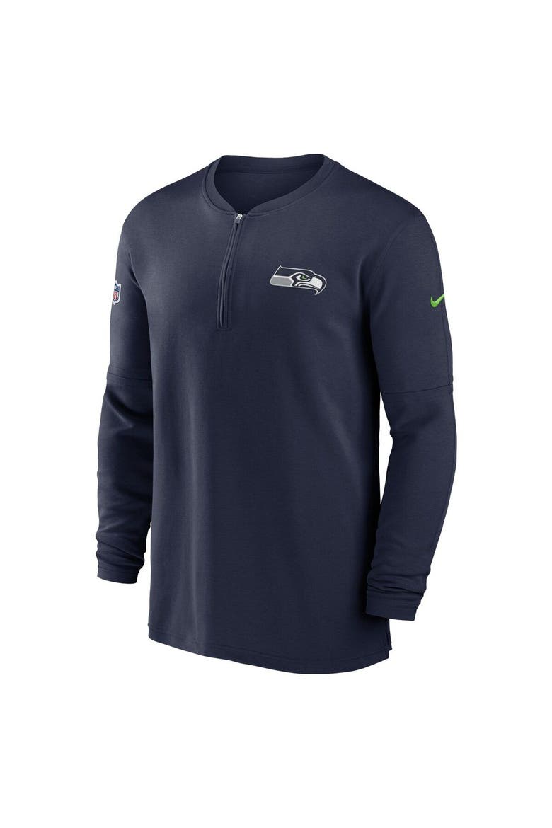 Men's Nike  Navy Seattle Seahawks 2023 Sideline Performance Long Sleeve Tri-Blend Quarter-Zip Top, Alternate, color, Navy