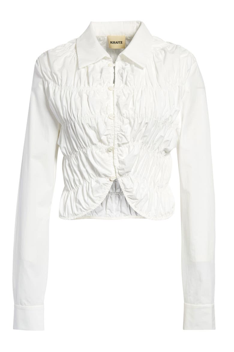 The Brena Shirred Cotton Poplin Crop Top, Alternate, color, WHITE