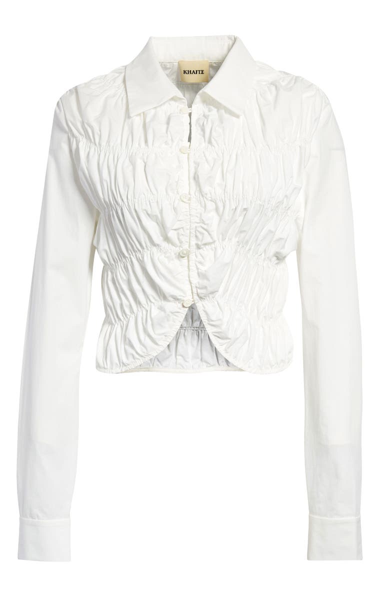 Khaite The Brena Shirred Cotton Poplin Crop Top, Alternate, color, 