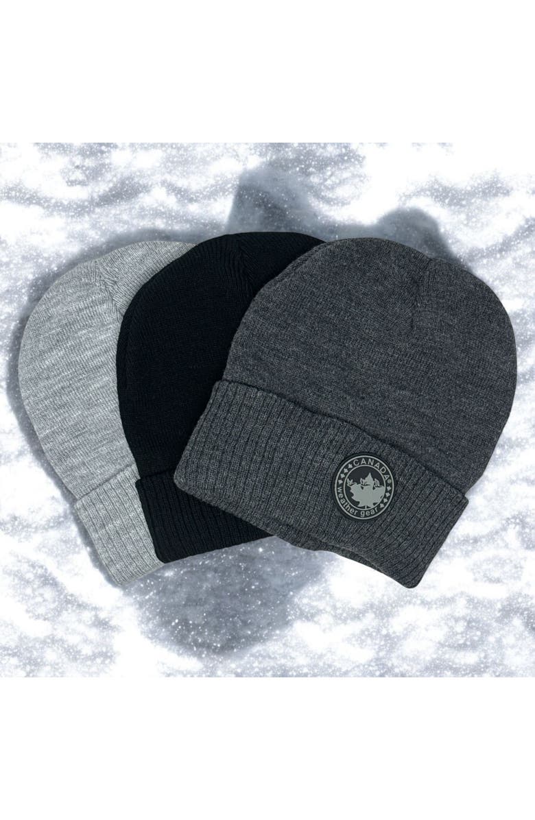 CANADA WEATHER GEAR Boys' 3-Pack Beanies, Alternate, color, Black, Grey, Charcoal