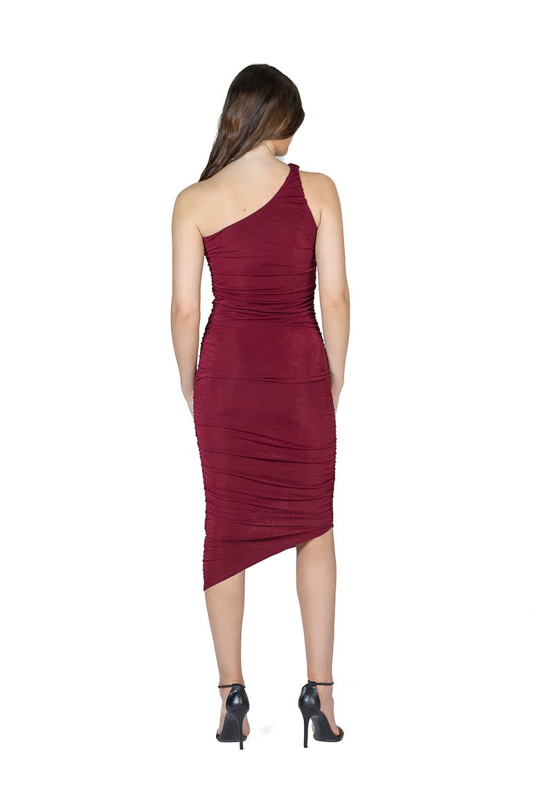 Womens One Shoulder Ruched Bodycon Dress, Alternate, color, Wine