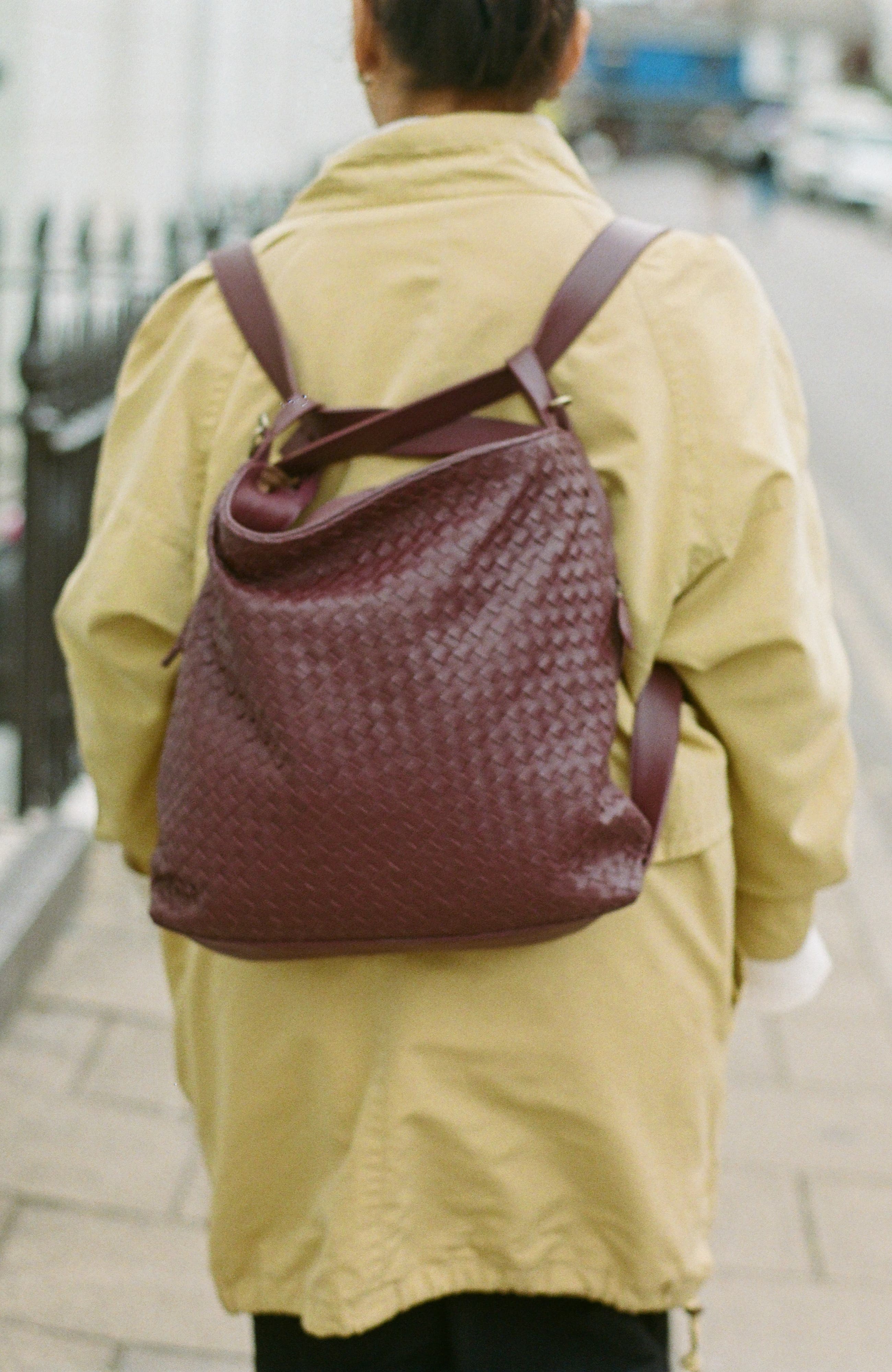 Woven Convertible Leather Tote to Backpack, Alternate, color, Burgundy