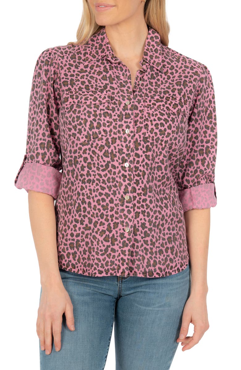 SWAT FAME KUT from the Kloth Armina Leopard Print Roll Tab Shirt, Main, color, 