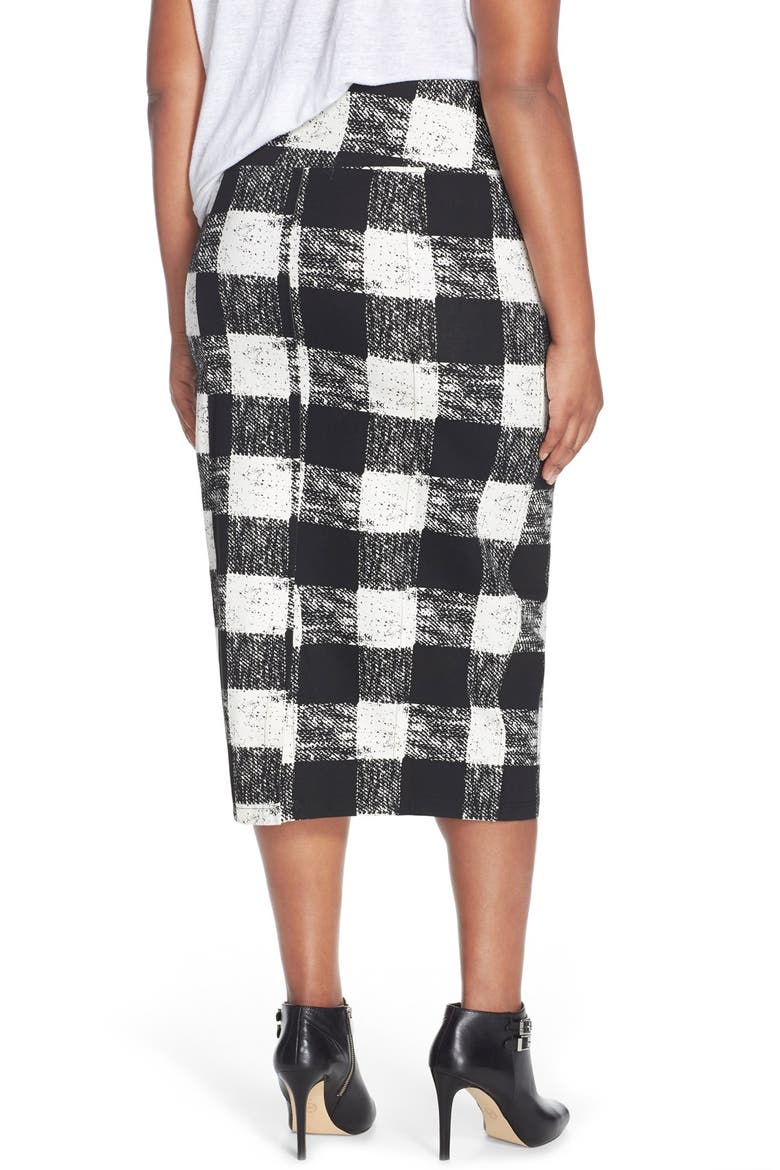 Ponte Pencil Skirt, Alternate, color, BLACK/ WHITE PLAID