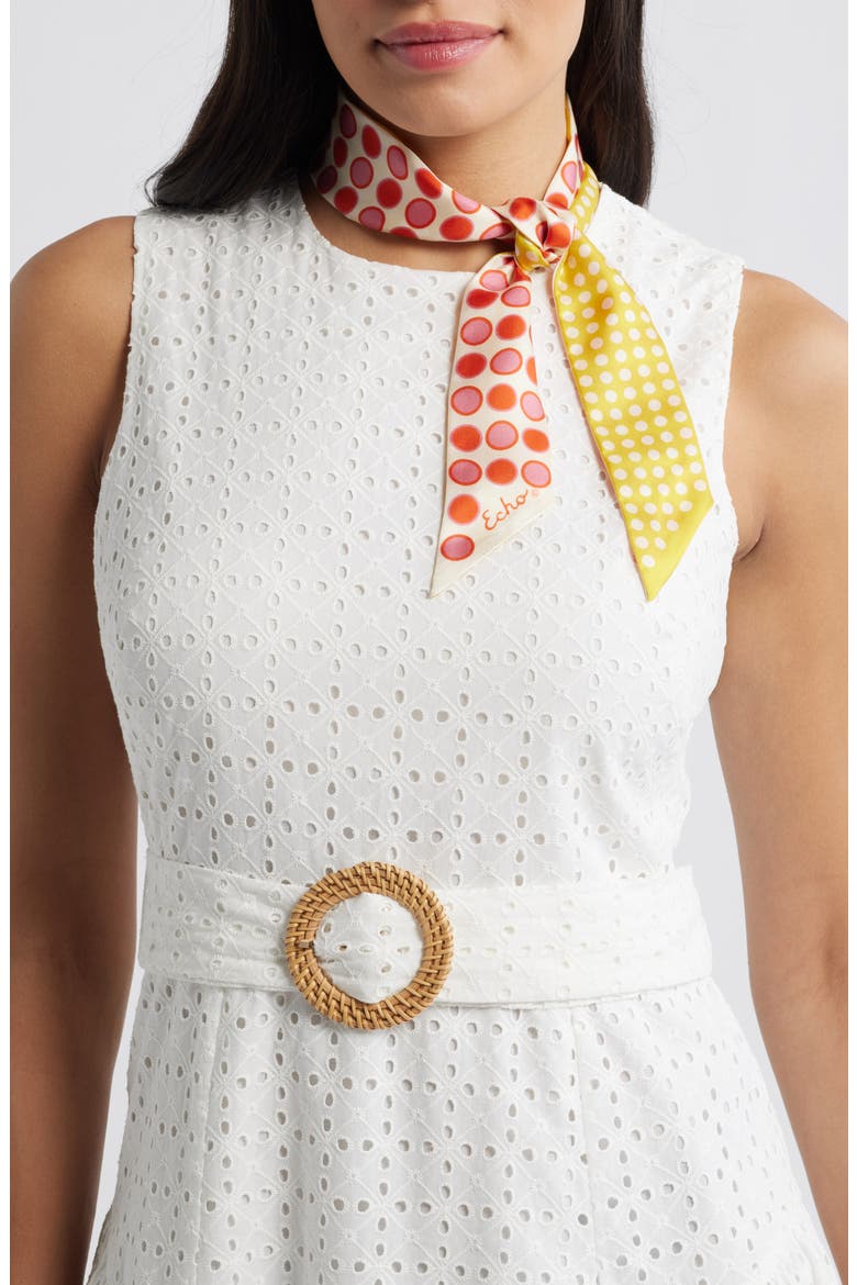 Spot & Dot Silk Satin Ribbon Scarf, Main, color, RED CLAY