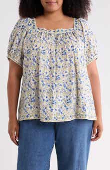 MAX STUDIO Floral Square Neck Puff Sleeve Top
