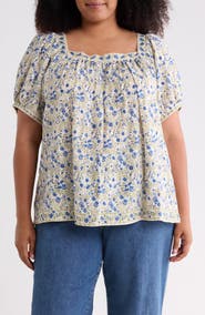 MAX STUDIO Floral Square Neck Puff Sleeve Top