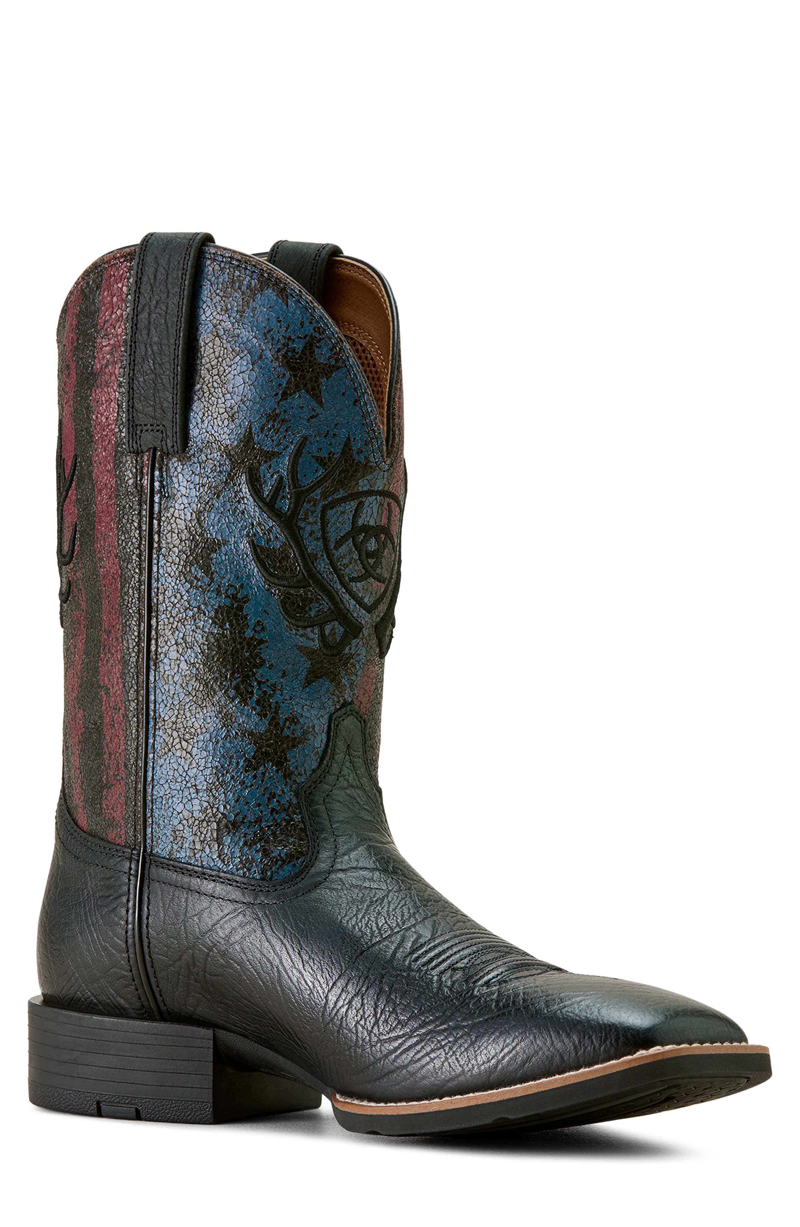 Sport Liberty Antler Western Boot, Alternate, color, BLACK