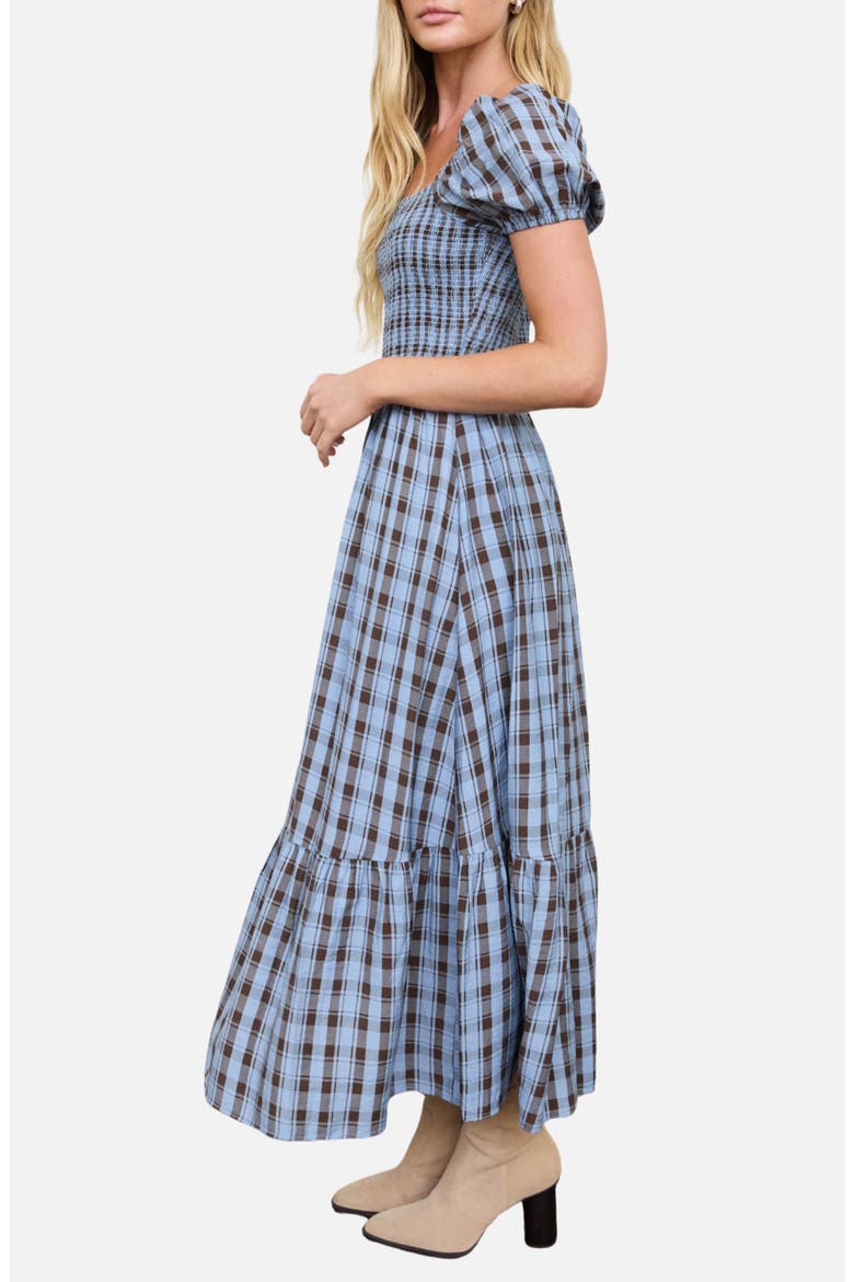 Smock Plaid Midi Dress, Alternate, color, DUSTY BLUE