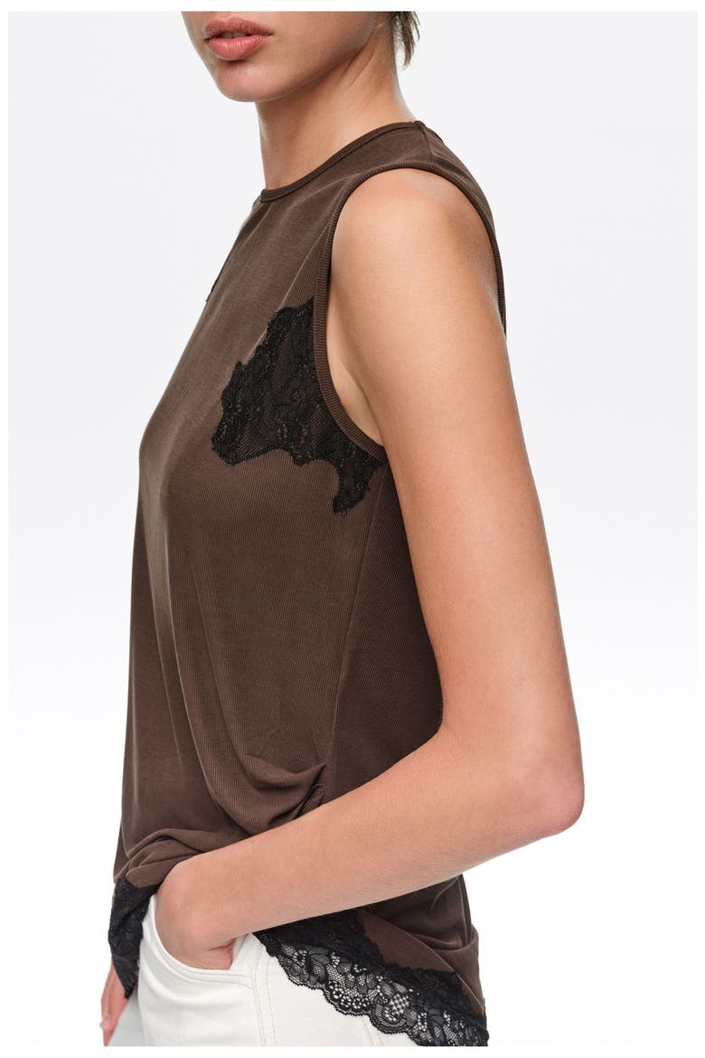 Fluid Ribbed Lace Top, Alternate, color, CHOCOLATE
