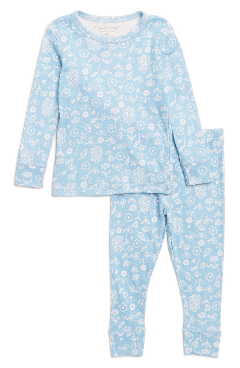 Poppy & Clay Essentials Organic Cotton Pajamas, Main, color, Blue Ground Print