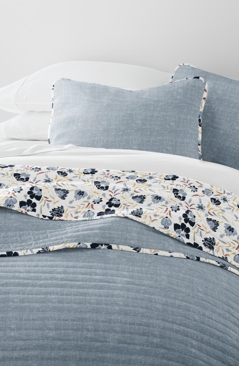 HOMESPUN Pattern Reversible Quilt & Sham Set, Alternate, color, Jacobean Light Blue