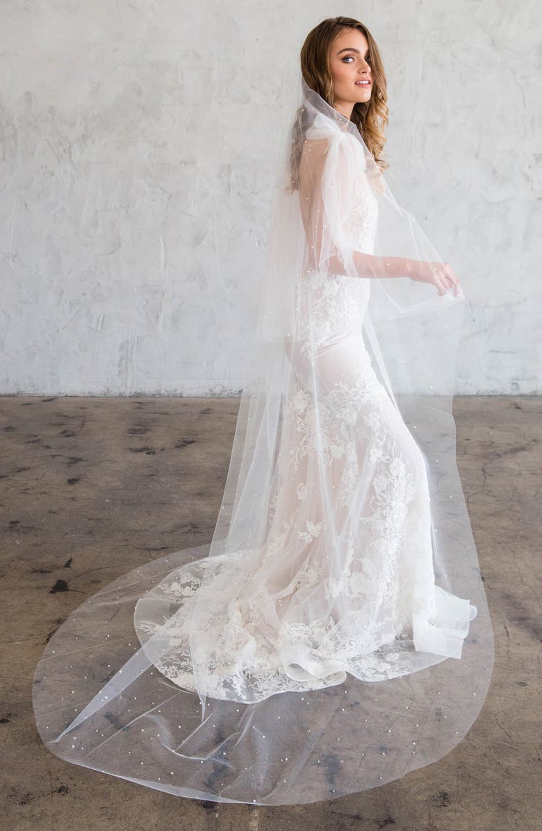 Brides & Hairpins Darcy Imitation Pearl Chapel Veil, Main, color, Ivory