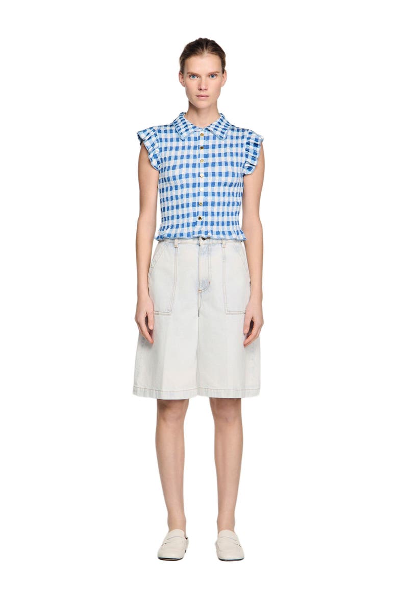 Check smocked T-shirt, Main, color, Blu / white