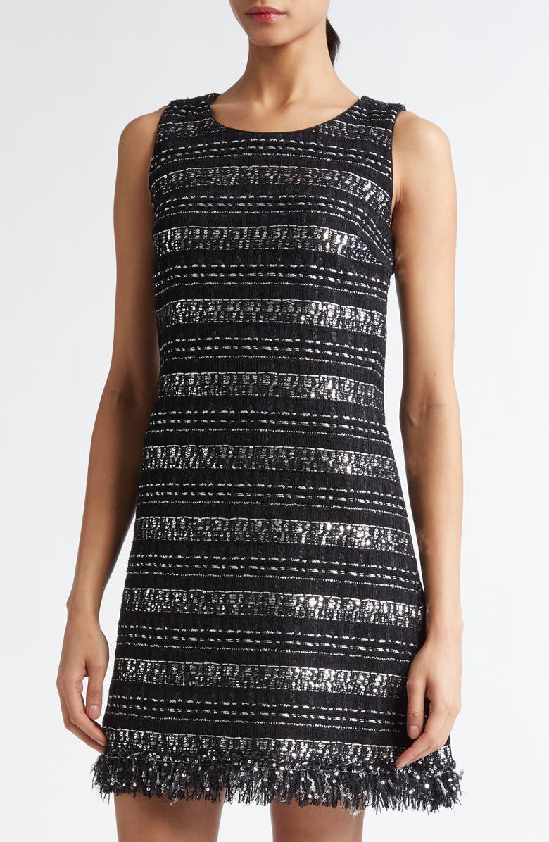Giambattista Valli Sequin & Metallic Tweed Shift Dress, Alternate, color, 