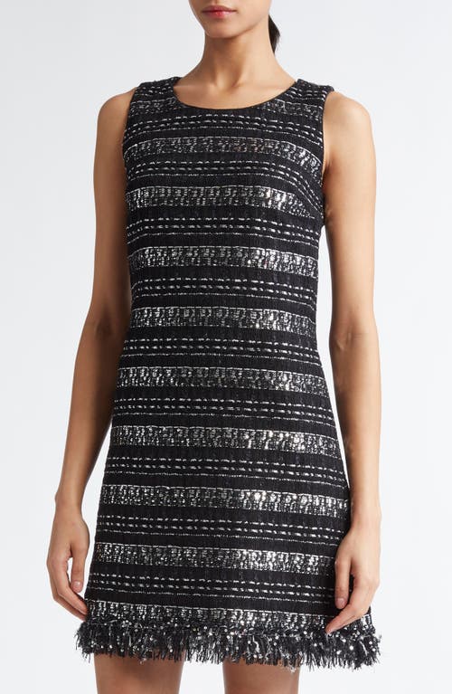 Giambattista Valli Sequin & Metallic Tweed Shift Dress In Black/silver