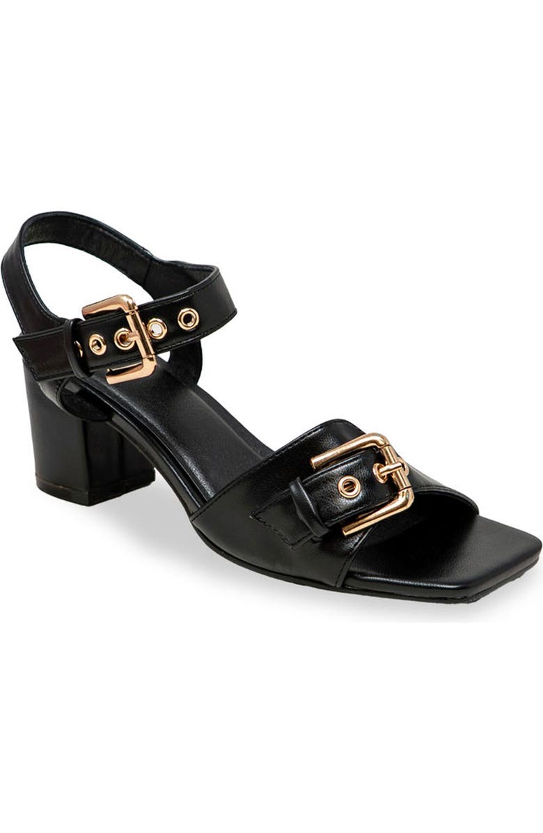 CHASE AND CHLOE Darwyn Double Buckle Sandal, Main, color, Black