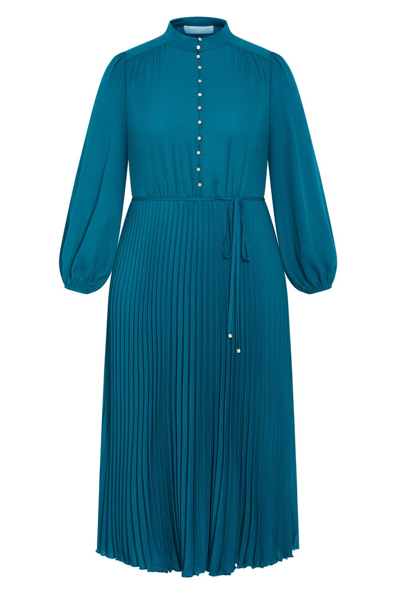 Halle Long Sleeve Pleated Maxi Dress, Alternate, color, JADE
