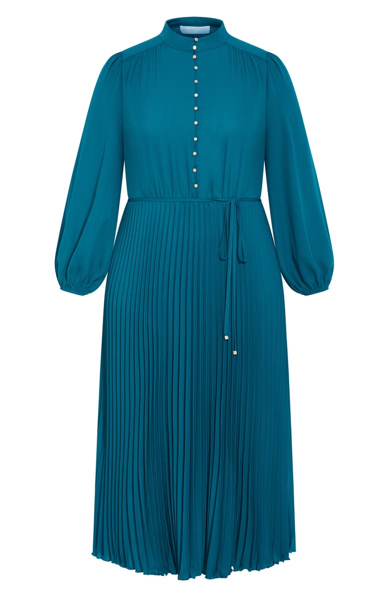 City Chic Halle Long Sleeve Pleated Maxi Dress, Alternate, color, Jade