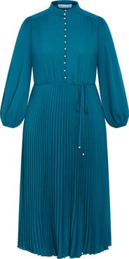 City Chic Halle Long Sleeve Pleated Maxi Dress