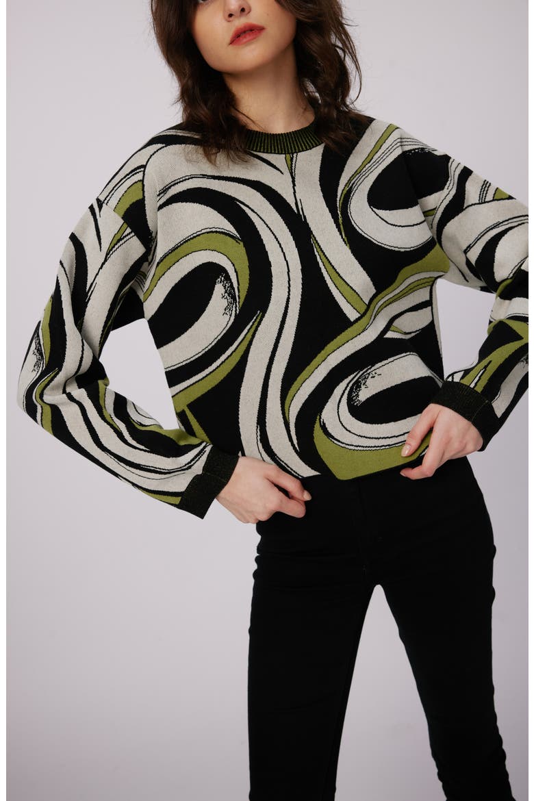 Tierna Swirl Crewneck Sweater, Alternate, color, CASS TAPE SHADOW GN HUGE/BLK