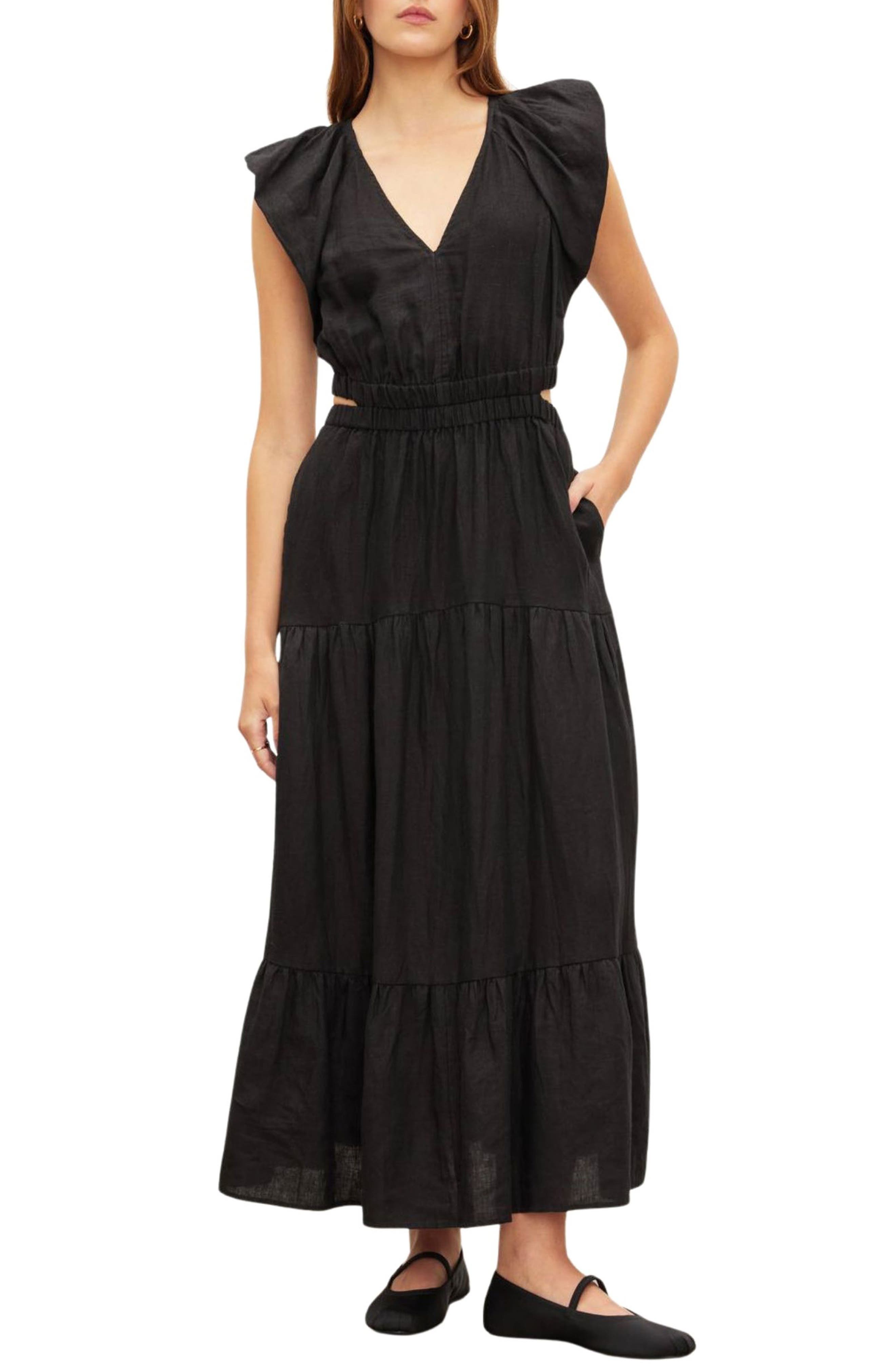 Ginger Linen Cutout Tiered Midi Dress