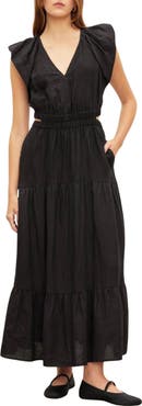 VELVET Ginger Linen Cutout Tiered Midi Dress