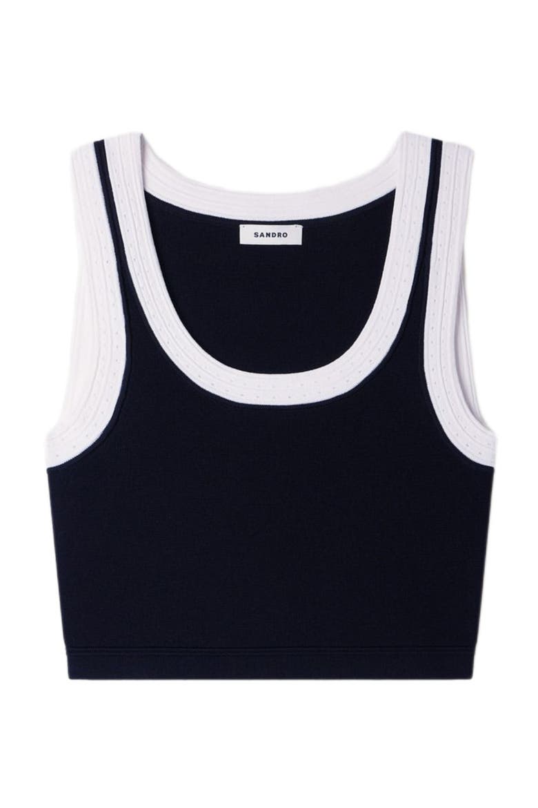 Two-tone cropped knit top, Alternate, color, Black