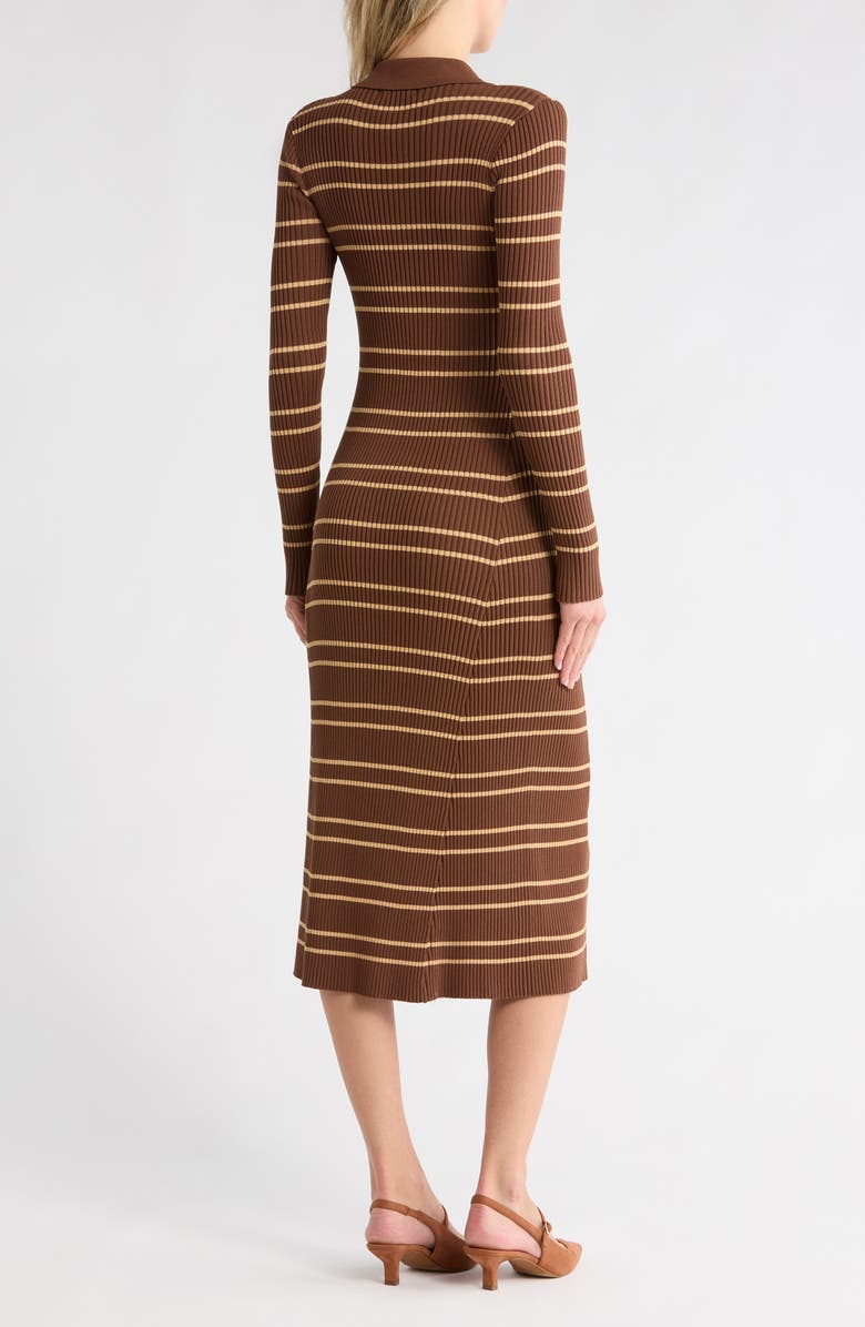 MOON RIVER Stripe Quarter Zip Midi Dress, Alternate, color, Brown